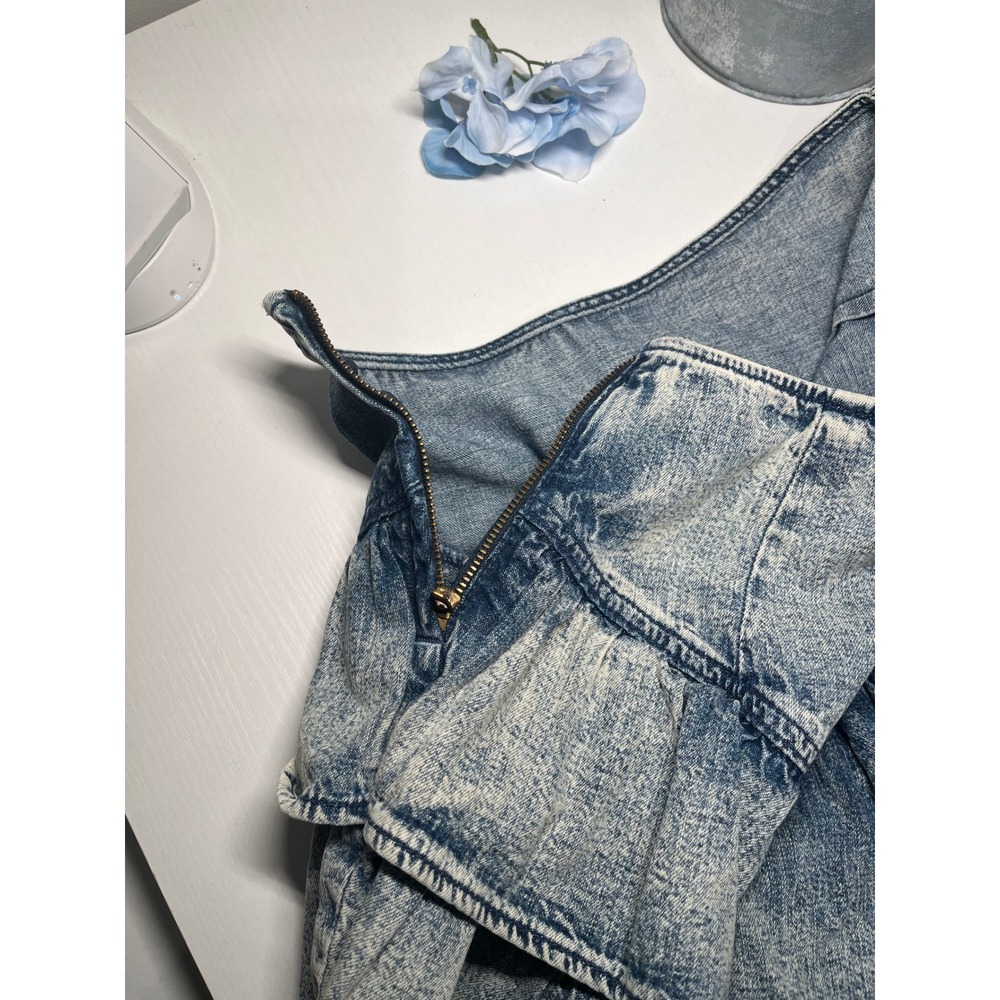 MOTHER The Ruffle Mini Skirt Wash Threading the Needle Denim Y2K - Picture 8 of 10